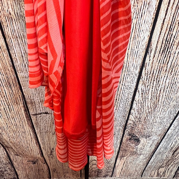 NWT Tommy Hilfiger Women's Coral Stripe Hi-Lo Faux Wrap Dress Tie Sleeve Size 8 - Picture 3 of 13